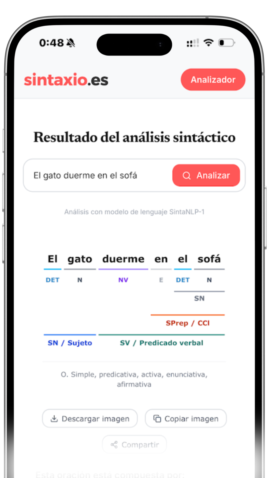 Mockup de Sintaxio instalada en móvil