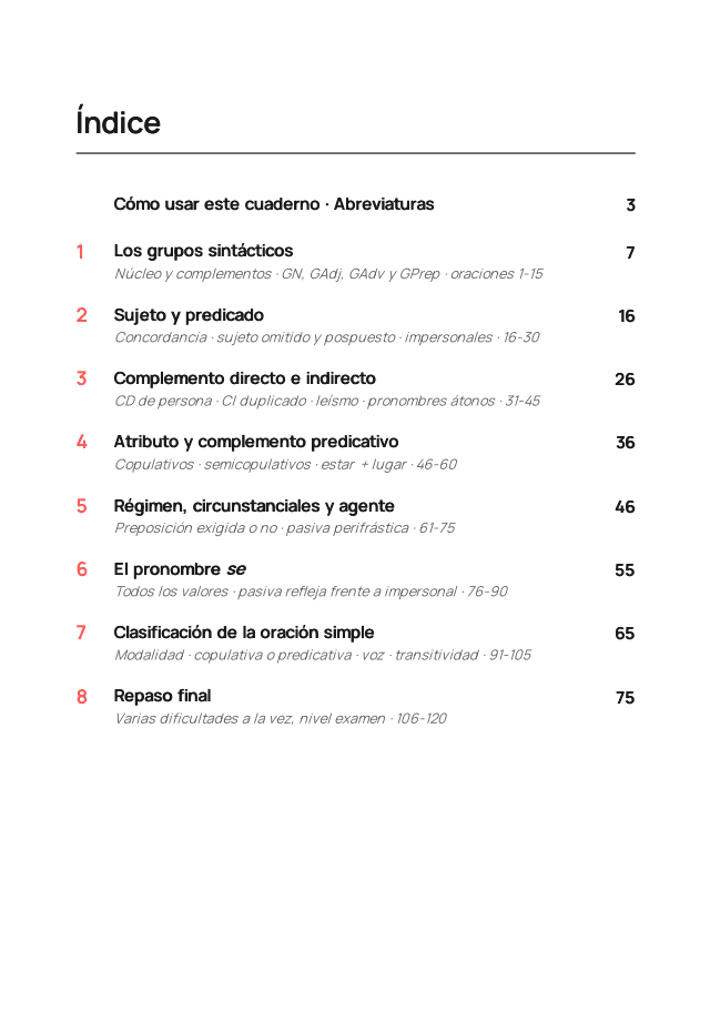 Cuaderno de ejercicios: la oración simple: página de muestra 1